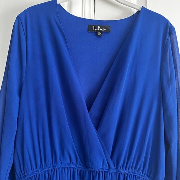 Lulus Water Lilies Royal Blue Maxi Dress XL Long Sleeve - Picture 3 of 11